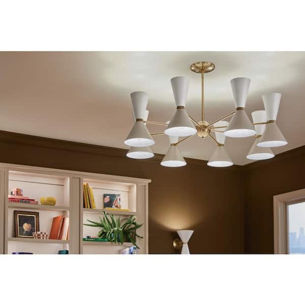 Phix 48.75 in. 16-Light Champagne Bronze and Greige White Mid-Century Modern Shaded Chandelier for Dining Room