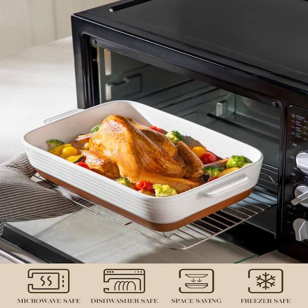 Numhew 3-Piece Rectangular Khaki White Ceramic Casserole Dish Set
