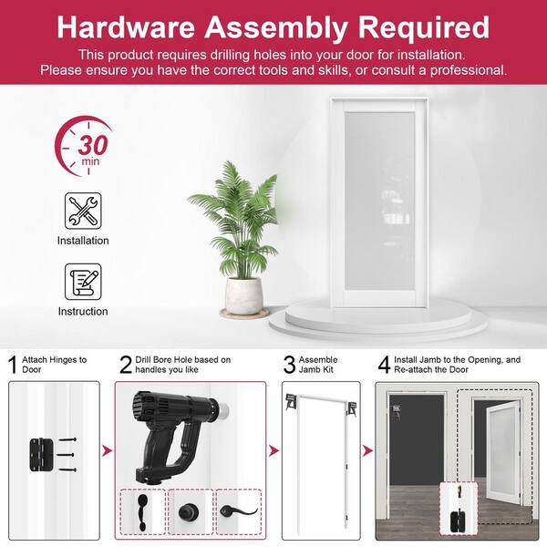 32 in. x 80 in. 5-Lite Frosted Glass Right Solid Core Pine Wood Assembly Required Single Interior Door with Frame Set