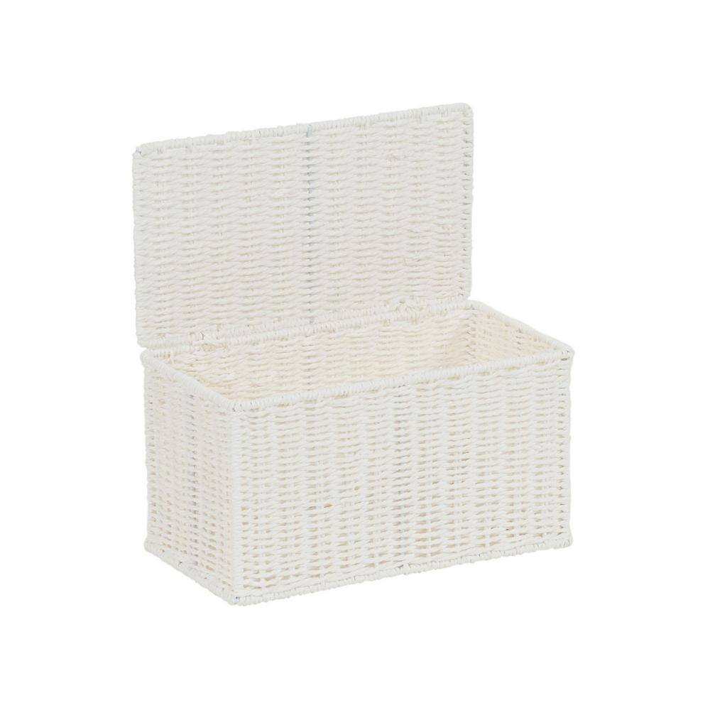 Compact White Paper Rope Wicker Storage Basket with Lid