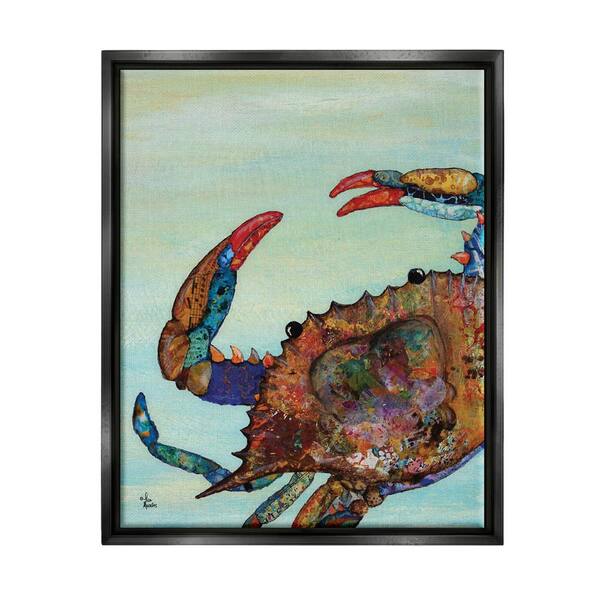 The Stupell Home Decor Collection Colorful Crab on Sand Aquatic Animal Painting by Lisa Morales Floater Frame Animal Wall Art Print 21 in. x 17 in.