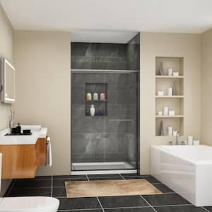 48 in. W x 72 in. H Sliding Semi-Frameless Shower Door in Brushed Nickel Finish with Clear Glass