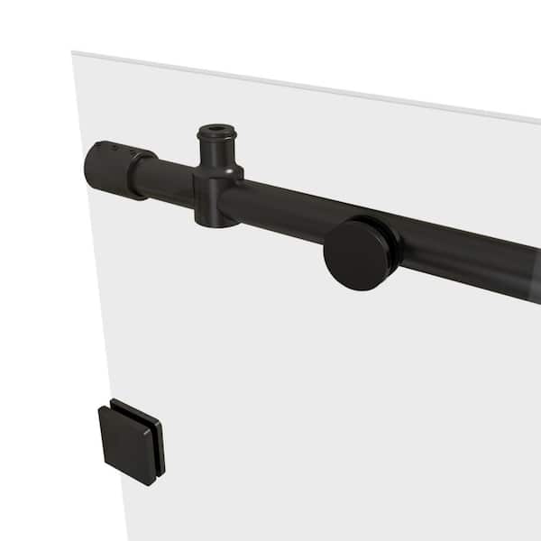 60 in. W x 74 in. H Freestanding Single Sliding Frameless Shower Enclosure in Matte Black Finish with Tempered Glass