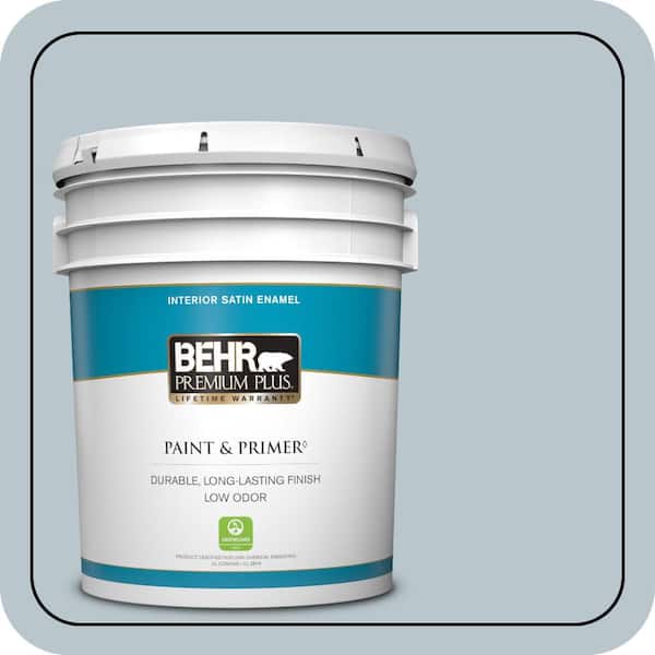 BEHR PREMIUM PLUS 5 gal. #N480-2 Flowing Breeze Satin Enamel Low Odor Interior Paint & Primer