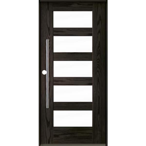 Krosswood Doors Modern Faux Pivot 36 in. x 80 in. 5 Lite Right-Hand/Inswing Clear Glass Baby Grand Stain Fiberglass Prehung Front Door
