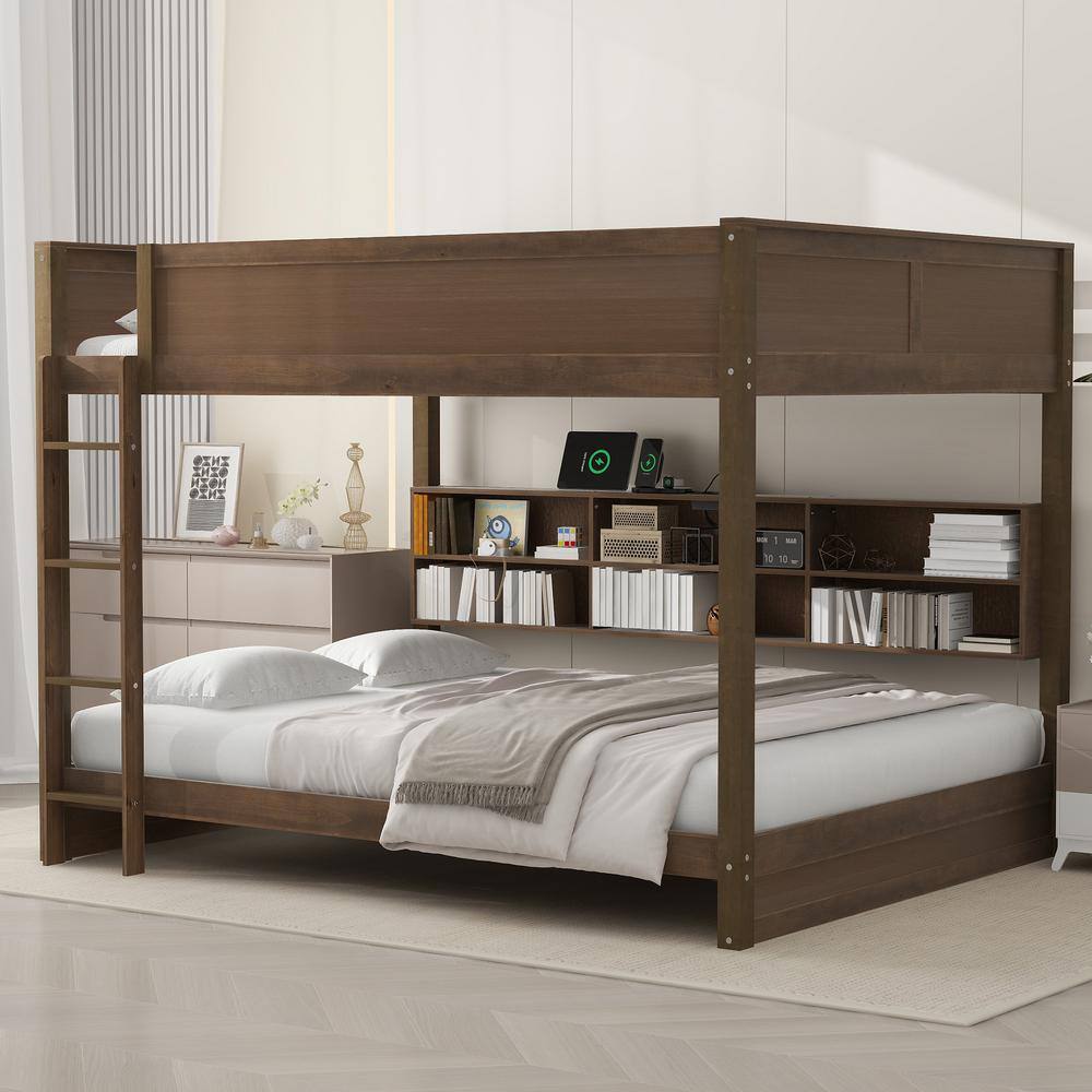 Antique Wood Color Queen over Queen Bunk bed with Storage Cabinets and USB Ports price history on PriceWatchPro