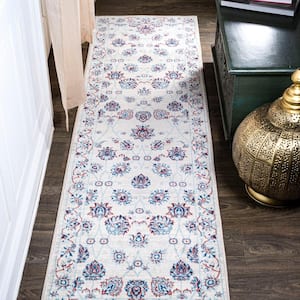 Modern Persian Vintage Moroccan Traditional Ivory/Blue/Red 2 ft. x 10 ft. Runner Rug