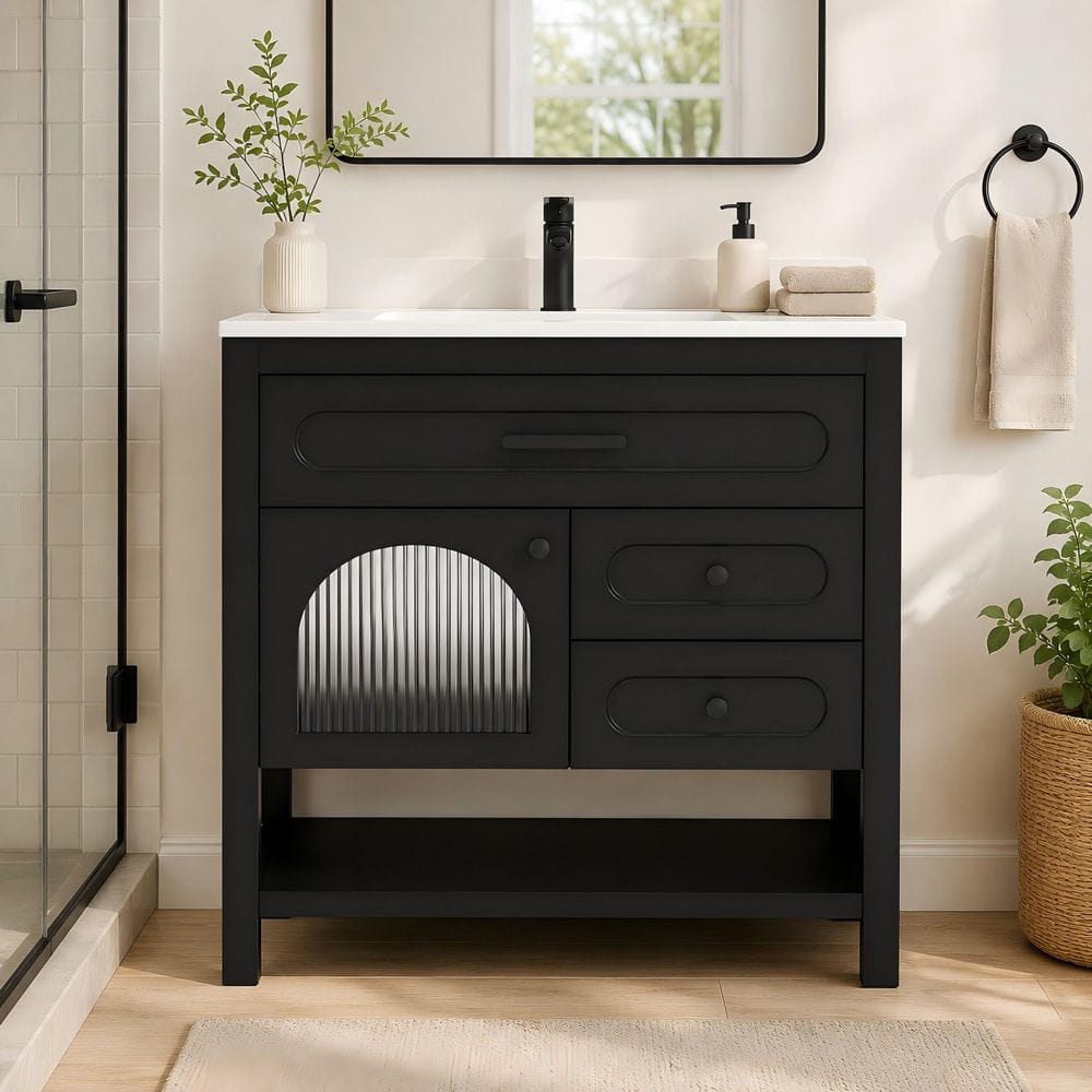 DELUXE DL LIVING Obsidian 31 in. Single Sink Black Bath Vanity