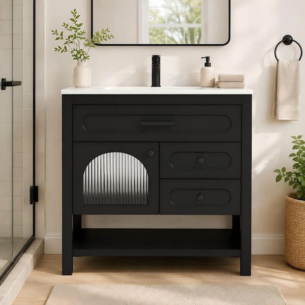 DELUXE DL LIVING Obsidian 31 in. Single Sink Black Bath Vanity