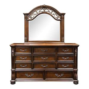 Colady Brown Cherry 11-Drawer 68 in. Dresser with Mirror