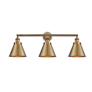 Appalachian 32 in. 3-Light Brushed Brass Vanity Light with Brushed Brass Metal Shade