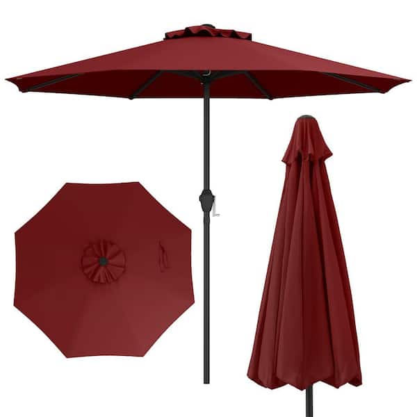 8.5 ft. Patio Umbrella Outdoor Table Umbrella w/ Crank Handle 8 Ribs in Wine