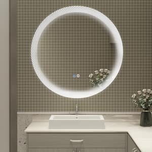 23.6 in. W x 23.6 in. H Round Frameless Wall Mount Bathroom Vanity Mirror in Silver with LED Light Anti-Fog
