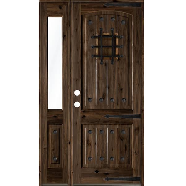 Krosswood Doors 50 in. x 96 in. Mediterranean Alder Right-Hand/Inswing Clear Glass Black Stain Wood Prehung Front Door with Sidelite