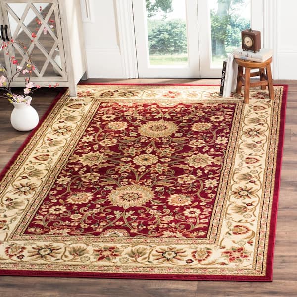 Lyndhurst Red/Ivory 9 ft. x 12 ft. Border Floral Antique Area Rug