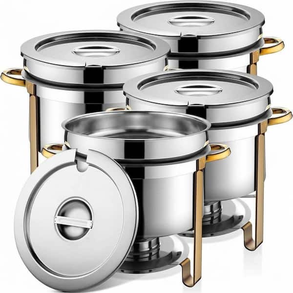 4-Pack 11 qt. Stainless Steel Round Soup Chafer with Lid Fuel Holder Frame for Catering Buffet Weddings