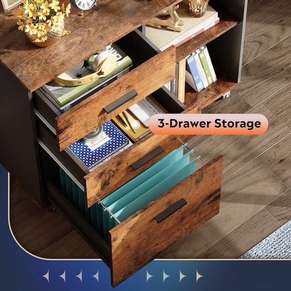 Ahfiwaso 3 Drawer Wood Lateral File Cabinet Printer Stand with