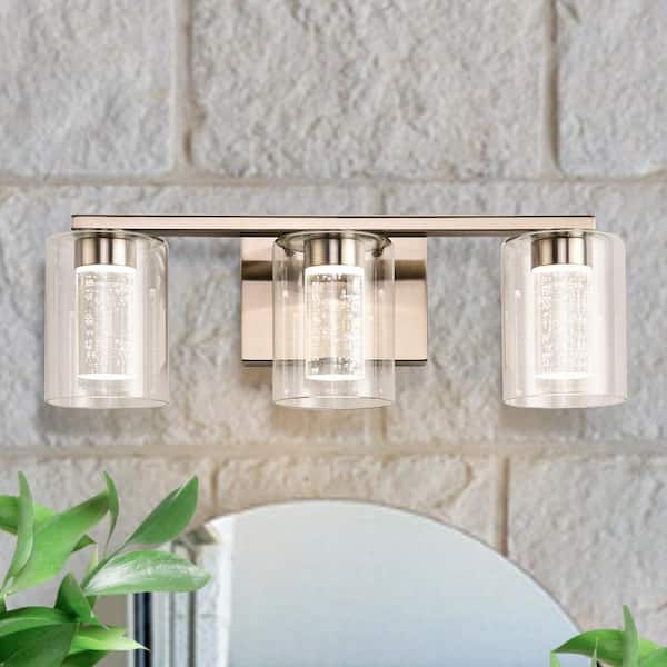 2-Light Modern Wall Sconce Bathroom Mirror Lighting 3000/4000/6000K LED Vanity Light with Glass Shade, Rose Gold