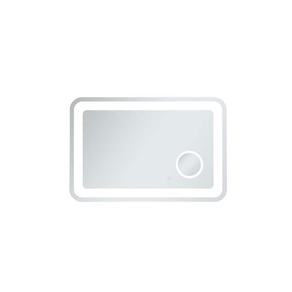 Unbranded Timeless Home 36 in. W x 24 in. H Modern Rectangular Metal Framed Magnifying LED Bathroom Vanity Mirror in Glossy White