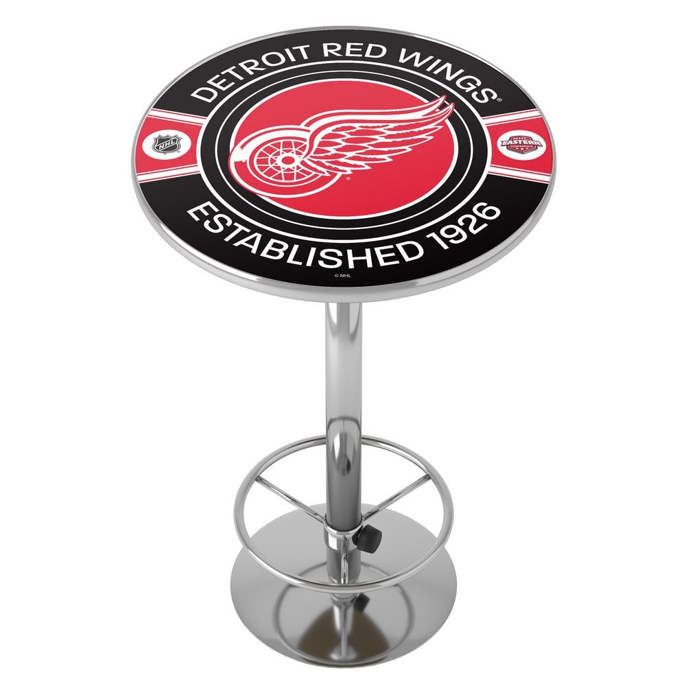 Detroit Redwings Patch 27 in. Chrome Round Table Top with Adjustable Foot R