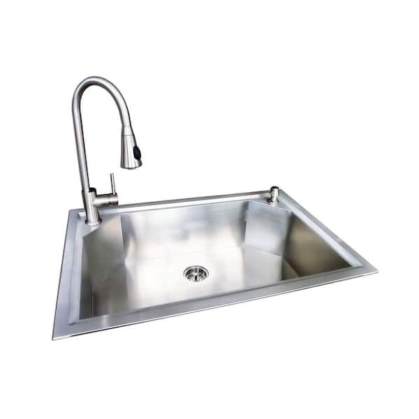 Glacier Bay Dual Mount Stainless Steel 33x 22 x 9 in. 1-Hole Single Bowl Fabricated Kitchen Sink with Faucet