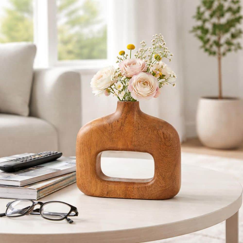 Liv & Skye 7 in. Brown Wood Geometric Sculptural Cut-Out Design