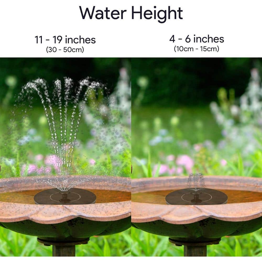 Black Solar Powered Bird Bath Fountain with 4 Nozzle Heads