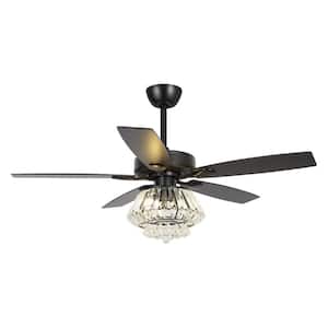 Micah 52 in. Modern Black Downrod Mount Crystal Ceiling Fan with Remote Control and Light Kit