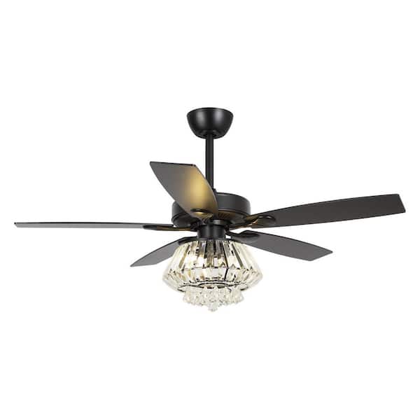 Parrot Uncle Micah 52 in. Modern Black Downrod Mount Crystal Ceiling Fan with Remote Control and Light Kit