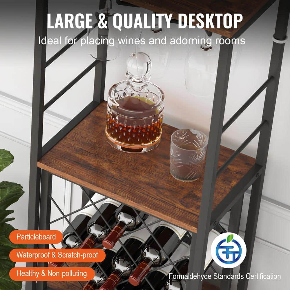 Industrial Black and Natural Wood Bar Cabinet with Wine Rack