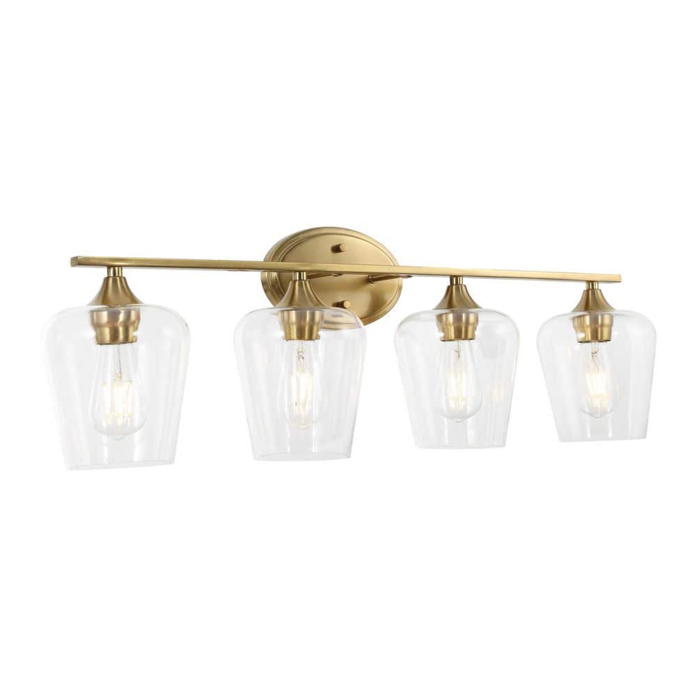 Jayne 32 in. 4-Light Brass Gold Iron/Glass Cottage Rustic LED Vanity Light price history on PriceWatchPro