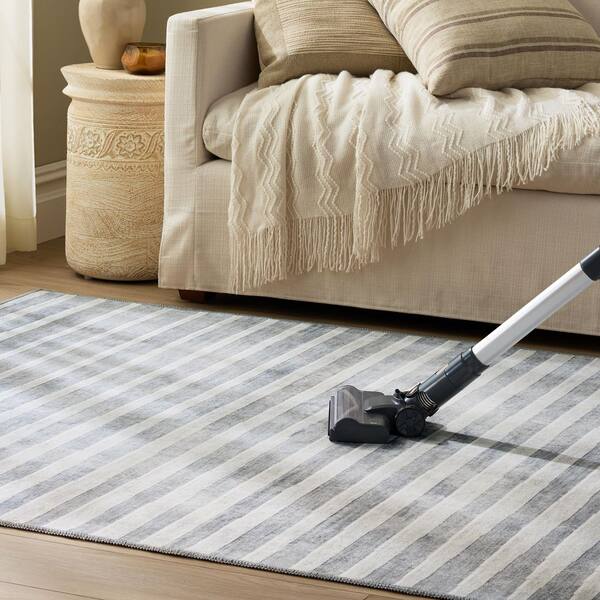 EVERWASH Haven 6 ft. x 9 ft. Black/Grey Modern Stripe Washable Area Rug