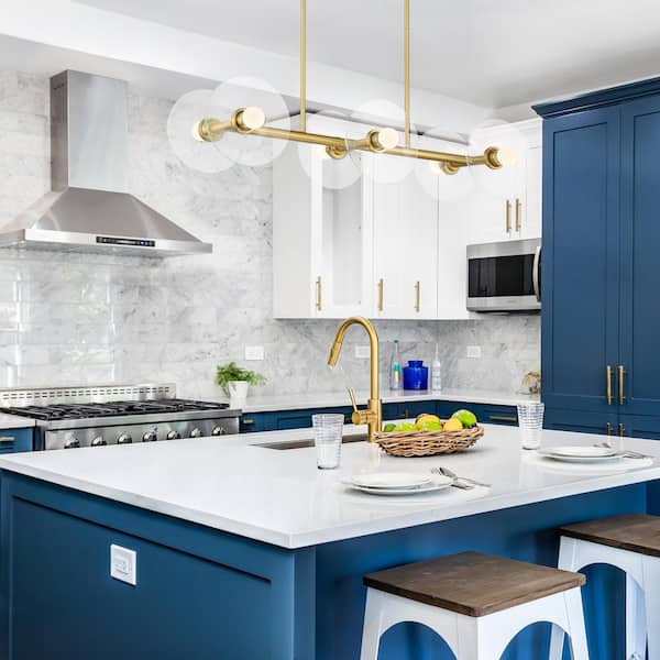Litto 6-Light Brushed Gold Modern Linear Chandelier for Kitchen Islands with No Bulbs Included