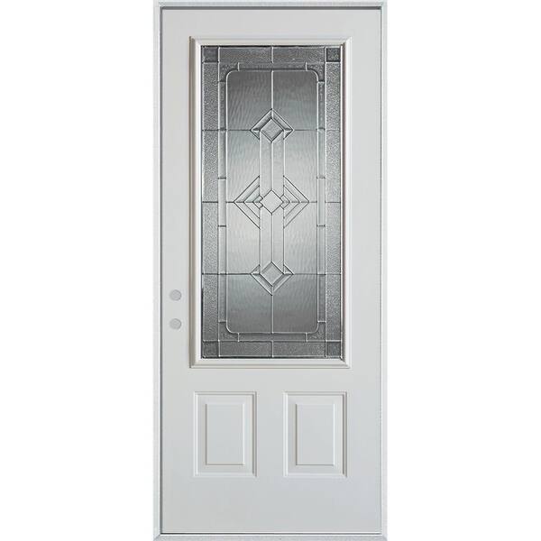 Stanley Doors 32 in. x 80 in. Neo-Deco Zinc 3/4 Lite 2-Panel Painted White Right-Hand Inswing Steel Prehung Front Door