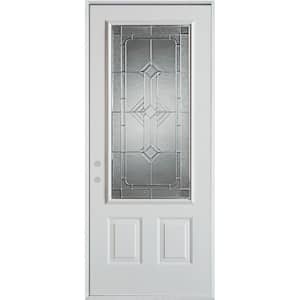 36 in. x 80 in. Neo-Deco Zinc 3/4 Lite 2-Panel Painted White Right-Hand Inswing Steel Prehung Front Door