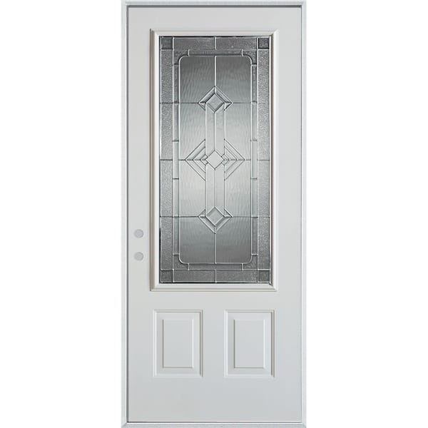 Stanley Doors 36 in. x 80 in. Neo-Deco Zinc 3/4 Lite 2-Panel Painted White Right-Hand Inswing Steel Prehung Front Door