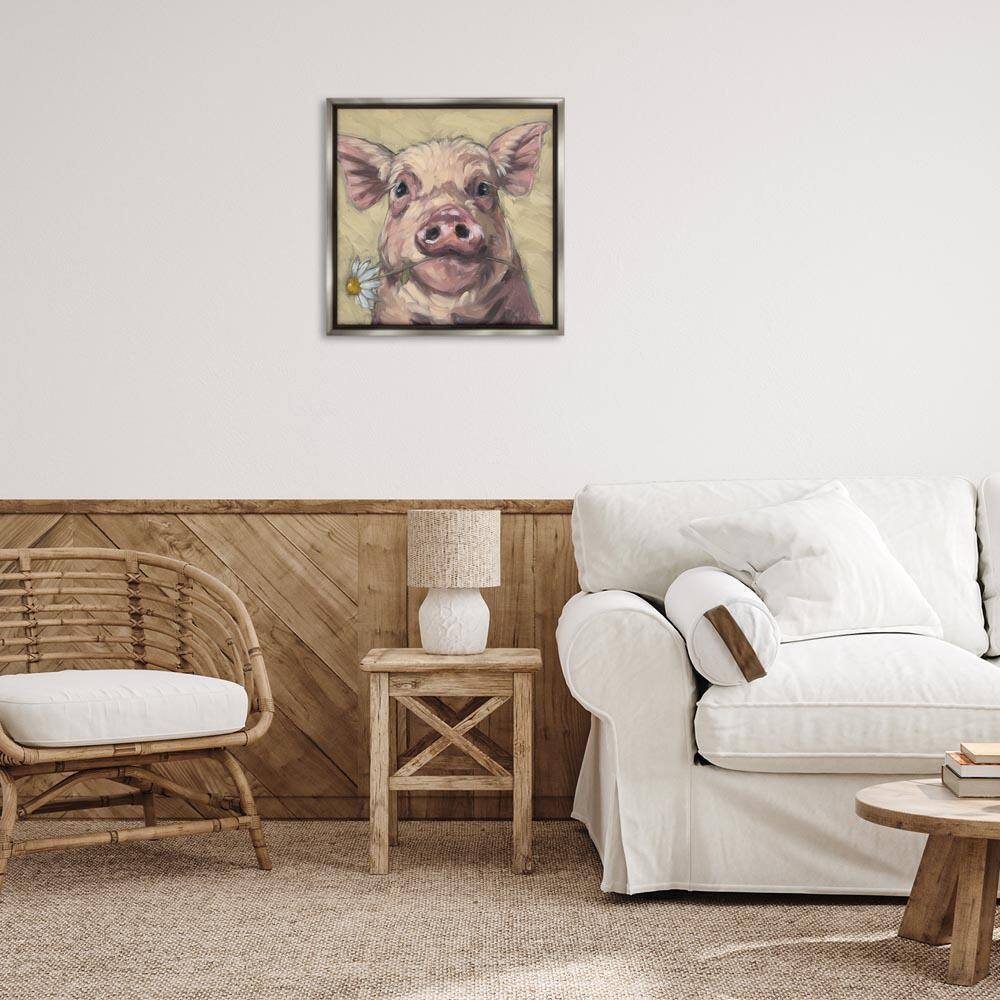 Pig Holding Daisy Sprig by Sara G. Designs Gray Floater Frame Animal Graphic Art Print 25 in. x 25 in. price history on PriceWatchPro