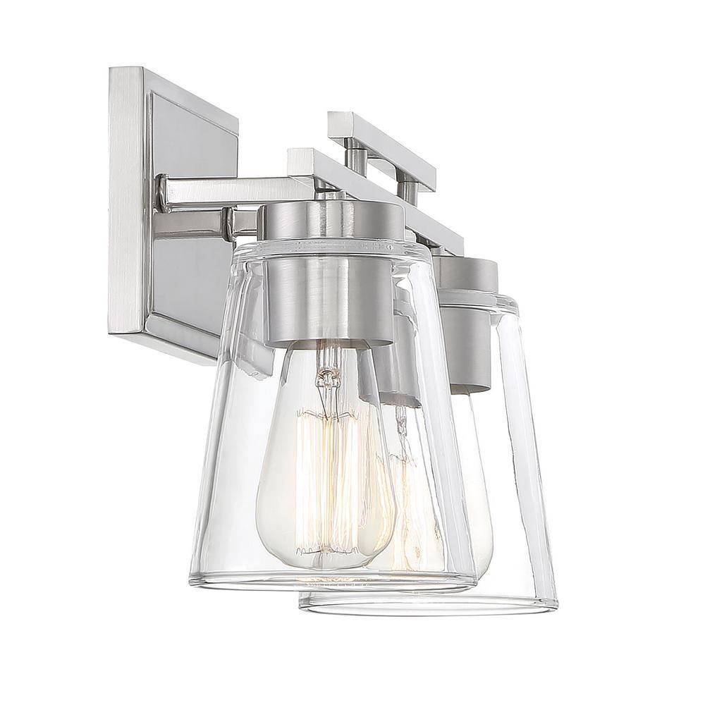 Satin Nickel 2-Light Bath Bar with Clear Glass Shades