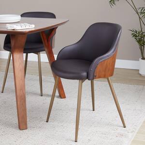 LOGOS GLAMBASIC CHAIR FOR 2 ブラウン LumiSource Bacci Brown Faux Leather, Walnut Wood and Black Metal