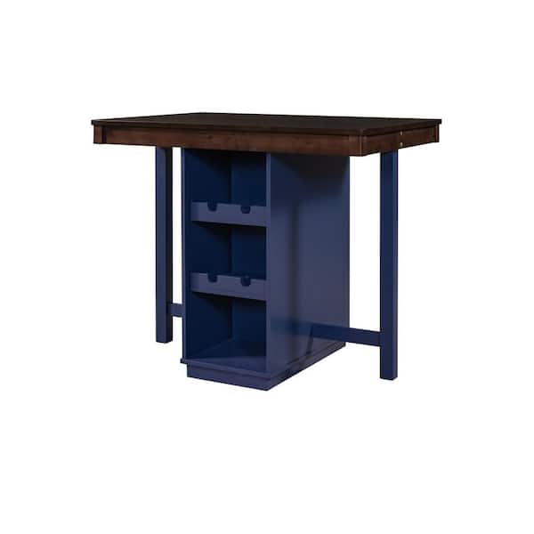 FORCLOVER Farmhouse 42 in. Rectangle Navy Blue and Brown Wood Top Counter Height Dining Table with Rubber Wood Leg (Seats 4)