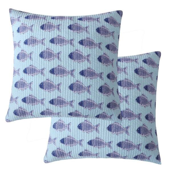 LEVTEX HOME Bayport Blue Fish Cotton 26 in. x 26 in. Euro Sham (Set of 2)
