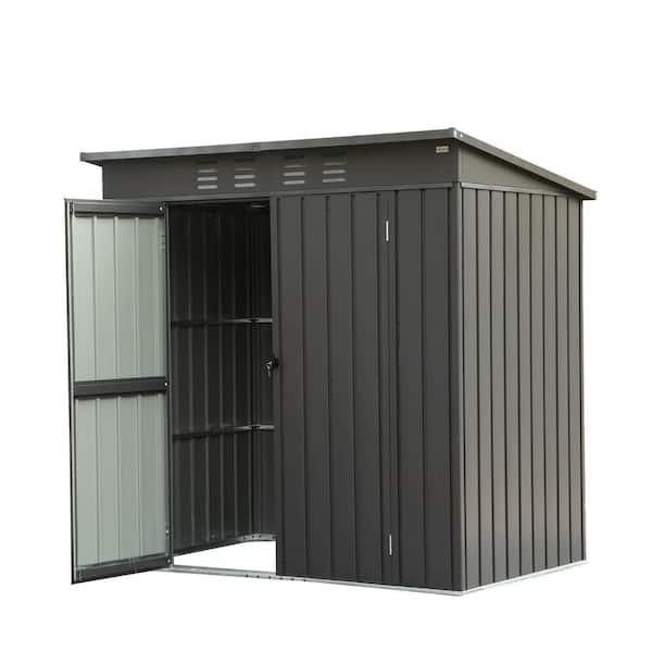 Unbranded 6 ft. W x 4 ft. D Black Outdoor Metal Storage Shed, Garden Tool Storage Room w/Lockable Double Door & Vents(24 sq. ft.)