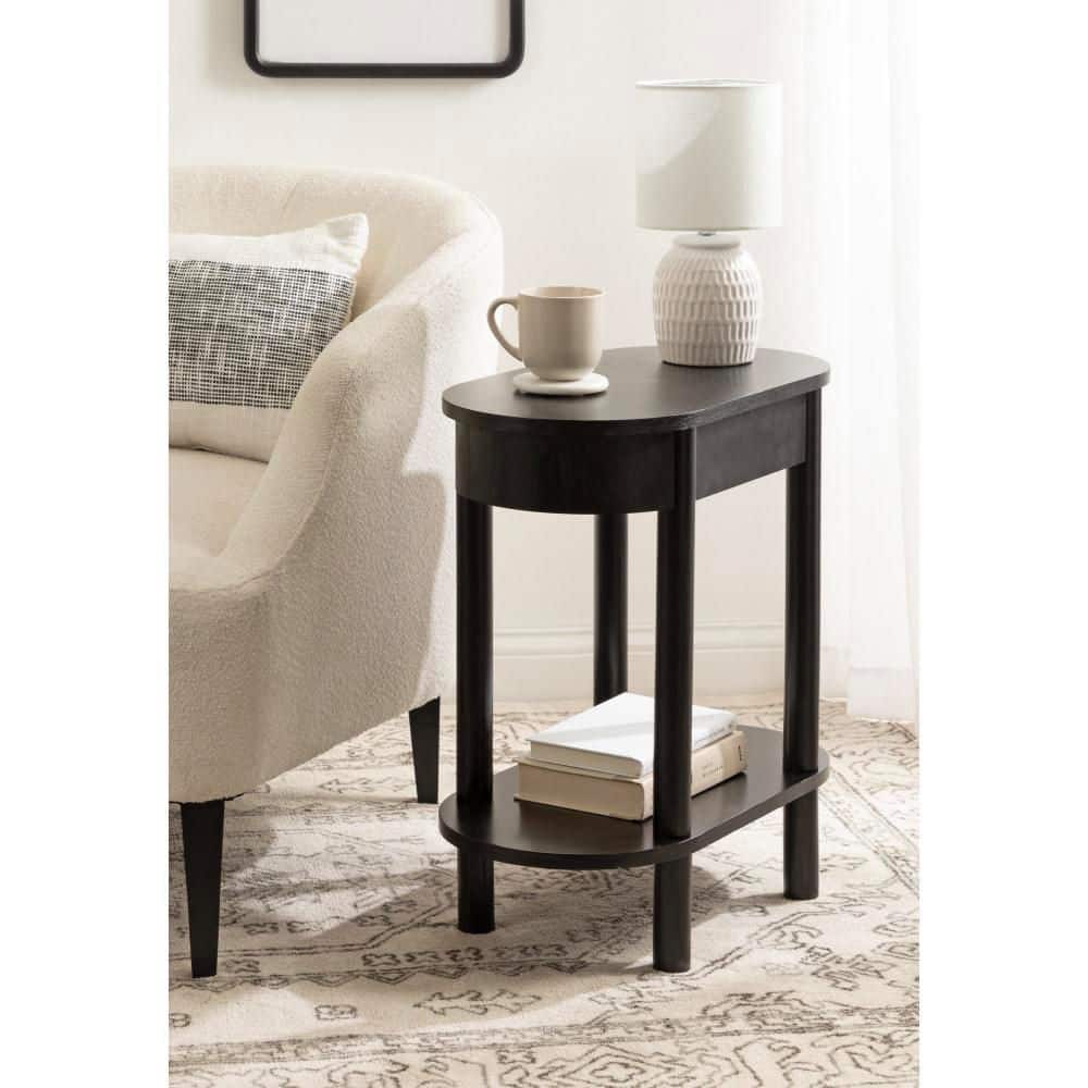 Kate and Laurel Koji 22 in. Black Capsule Oval Wood End Table