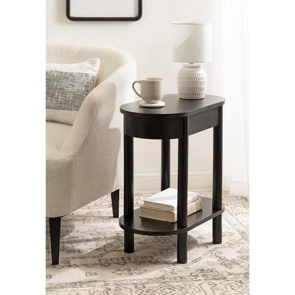 Koji 22 in. Black Capsule Oval Wood End Table