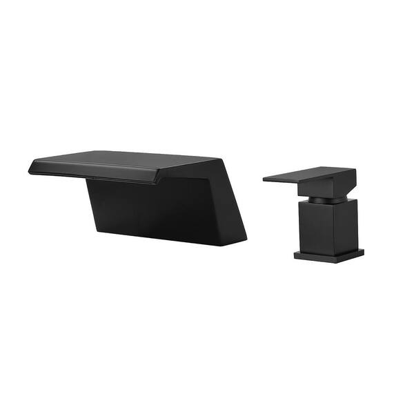 SingleHandle DeckMount Roman Tub Faucet with waterfall in Matte Black