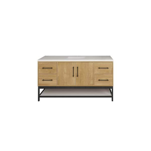 Victoria 59 in. W x 20 in. D x 35 in. H Single Sink Freestanding Frame Bath Vanity in Oak with White Acrylic Top