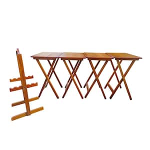 Stylish Design Rectangular Solid Wood Outdoor Folding Picnic Table with Storage Rack Stable And Sturdy in Honey Set of 4