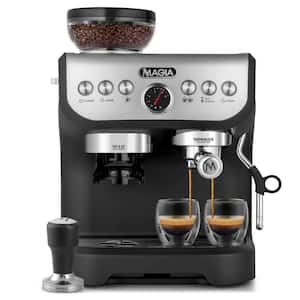 Magia Manual Espresso Machine with Grinder and Milk Frothier- 2-Cup Black