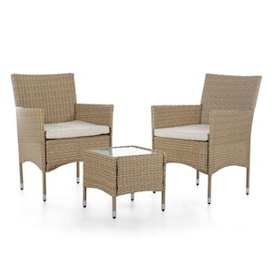 Altair Natural 3-Piece Metal Patio Conversation Set with White/Tan Cushions