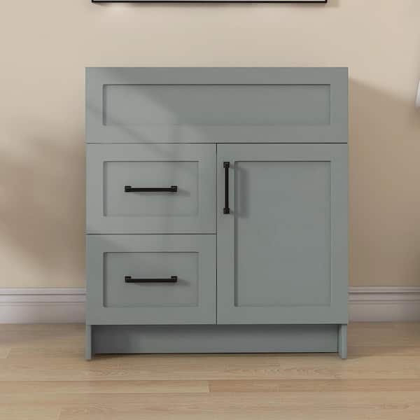 30 in. MDF Bath Vanity Cabinet without Top in Sky Grey Unassembled with 2-Left Drawers and 1-Right Door, Soft Closing